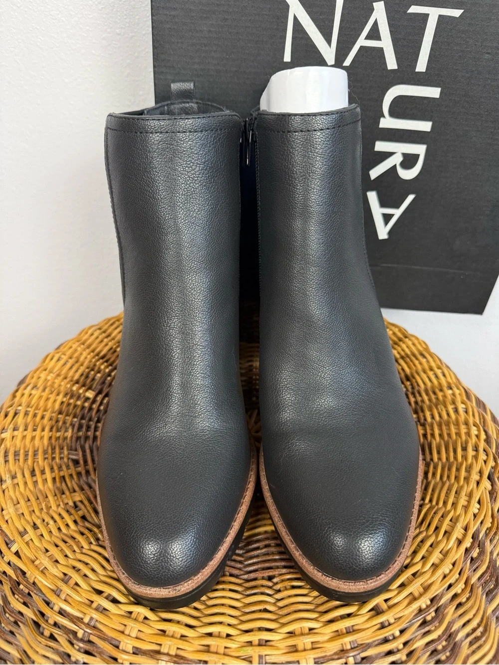 Naturalizer Black Leather Chelsea Ankle Booties with Block Heel